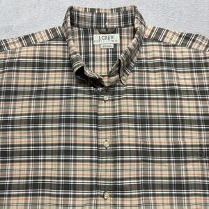 VTG‎ J Crew Shirt Brown Plaid Short Sleeve Button Up Casual Mens XL Thick Cotton